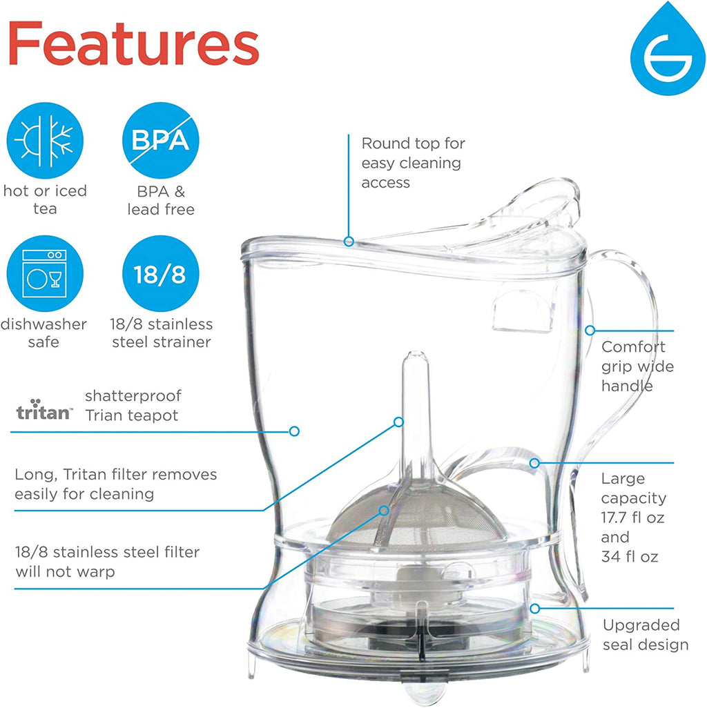 Aberdeen Tea Infuser Teapot & Smart Tea Maker - Bpa-Free, Drip-Free Design | Coaster | Easy Brew | Easy Clean Steeper - Ideal Herbal Tea Gift & Holiday Gifts for Tea Lovers, (17.7 Oz - 525 Ml)