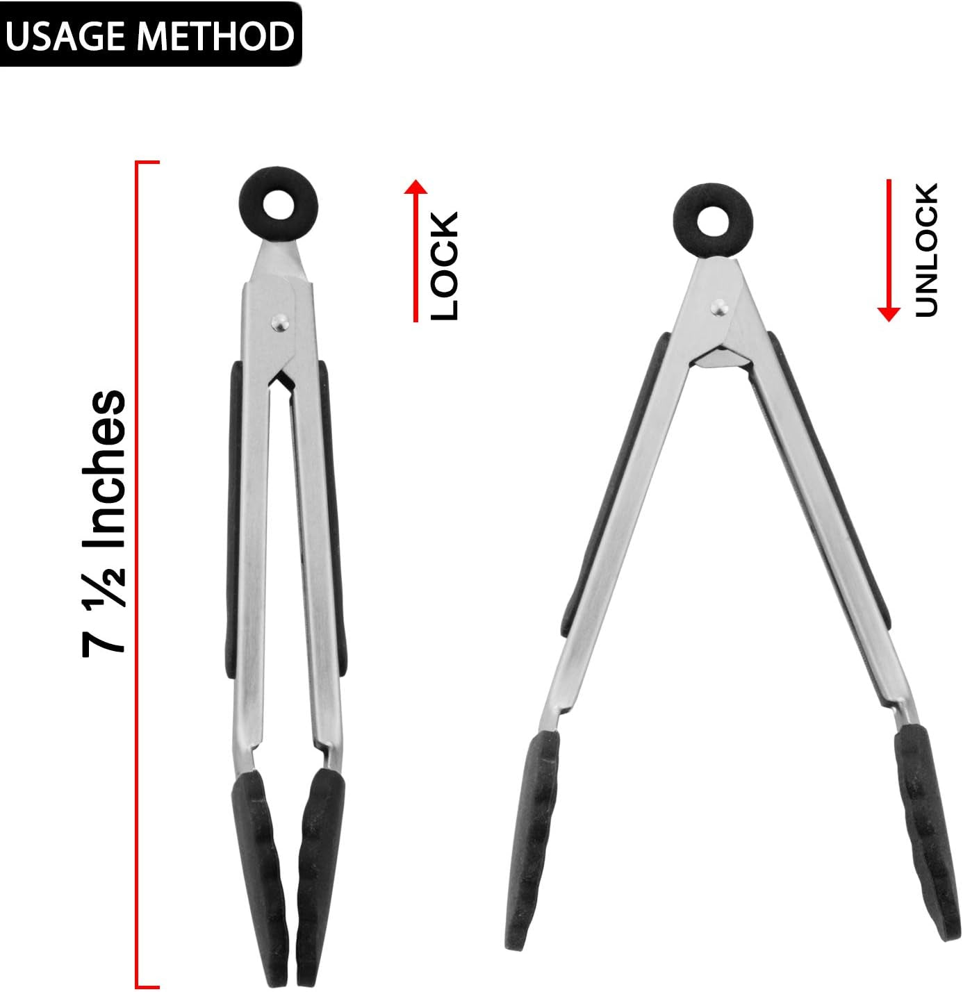 Small Silicone Tongs 7-Inch Mini Serving Tongs, Set of 3 (Black White Gray)