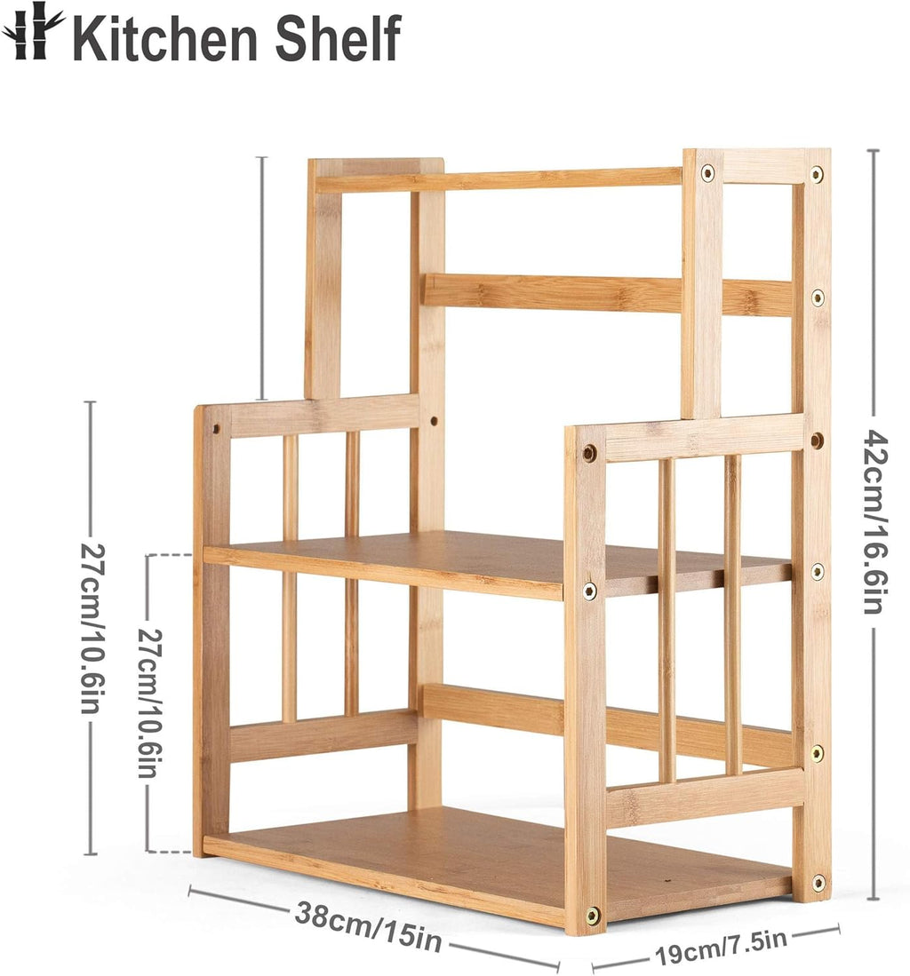 Bamboo Spice Rack 3-Tier Kitchen Countertop Organizer, Adjustable Shelf Pantry Storage Stand for Herbs, Jars, and Bottles