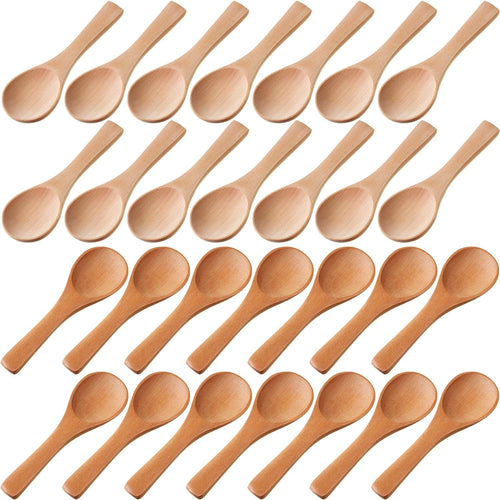 30 Pcs Small Wooden Spoons, 3. 5 Inch Mini Wood Natural Spoons for Jars Tasting Condiments Salt Sugar Coffee Tea Honey Spices, Tiny Wooden Teaspoons for Kitchen Supplies(Several Colors)