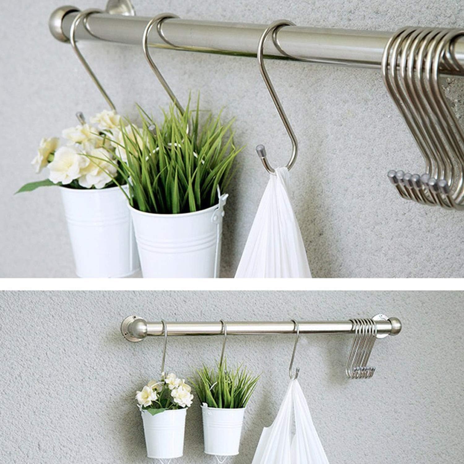 10 Pack Heavy Duty S Hooks Silver S Shaped Hooks Hanging Hangers Hooks for Kitchen, Bathroom, Bedroom and Office: Pan, Pot, Coat, Bag, Plants(10 Pack/Silver/Small)