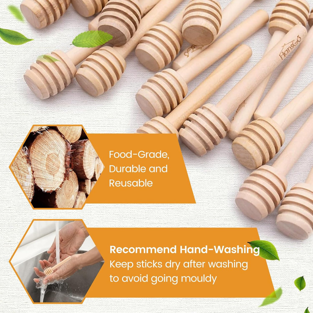 Wooden Honey Dipper Sticks, 20 Pack 3 Inch Mini Honey Stirrers for Jars Dispense and Drizzle, Natural Wood Wand for Tea Party, Wedding Favors, Baby Shower Gifts