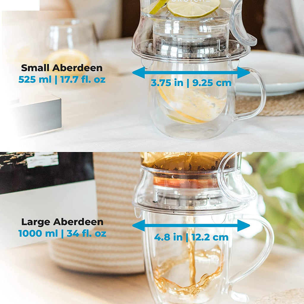 Aberdeen Tea Infuser Teapot & Smart Tea Maker - Bpa-Free, Drip-Free Design | Coaster | Easy Brew | Easy Clean Steeper - Ideal Herbal Tea Gift & Holiday Gifts for Tea Lovers, (17.7 Oz - 525 Ml)