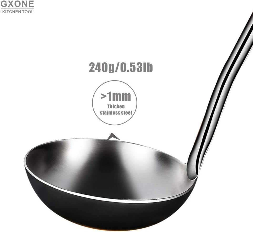 Soup Ladle,304 Stainless Steel Cooking Ladle Spoon Wok Tools with Long Wooden Handle Heat Resistant,Silver/14.6Inch