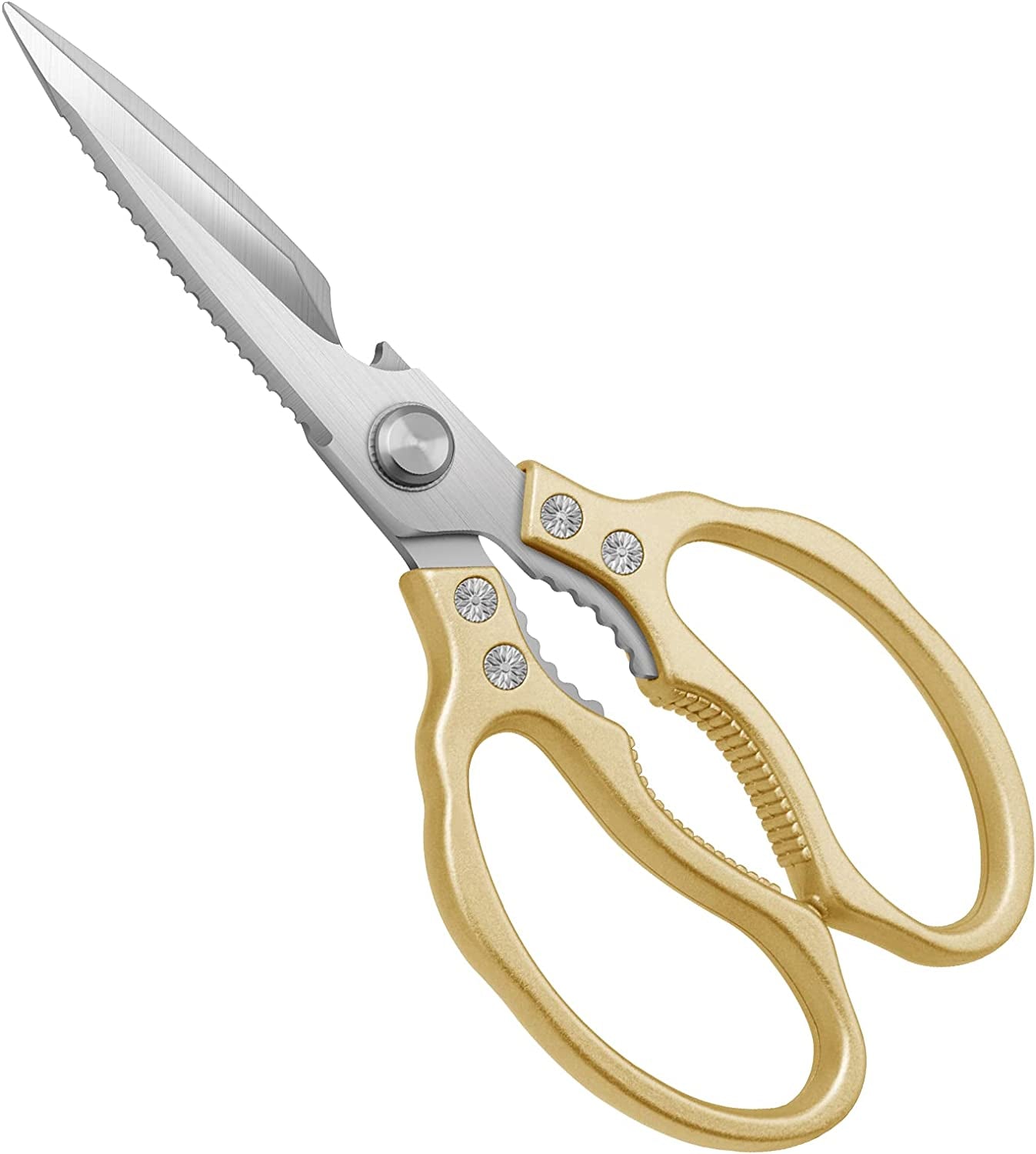 Kitchen Scissors All Purpose Heavy Duty, Ultra Sharp Stainless Steel Kitchen Shears Dishwasher Safe, Cooking Shears for Chicken, Poultry, Fish, Meat, Herbs & Grapes with Non-Slip Grips - Gold