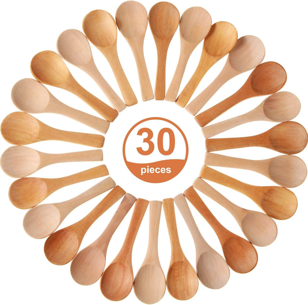 30 Pcs Small Wooden Spoons, 3. 5 Inch Mini Wood Natural Spoons for Jars Tasting Condiments Salt Sugar Coffee Tea Honey Spices, Tiny Wooden Teaspoons for Kitchen Supplies(Several Colors)