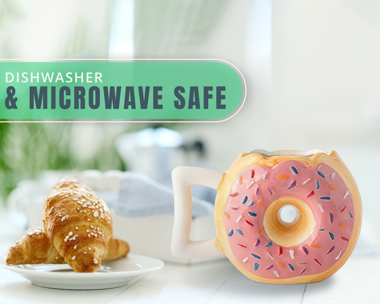 Ceramic Donut Mug – Pink Glaze with Sprinkles – Funny “MMM... Donuts!” Quote – 14 Oz Coffee Cup for Tea, Hot Chocolate, and More – Giftable Novelty Drinkware