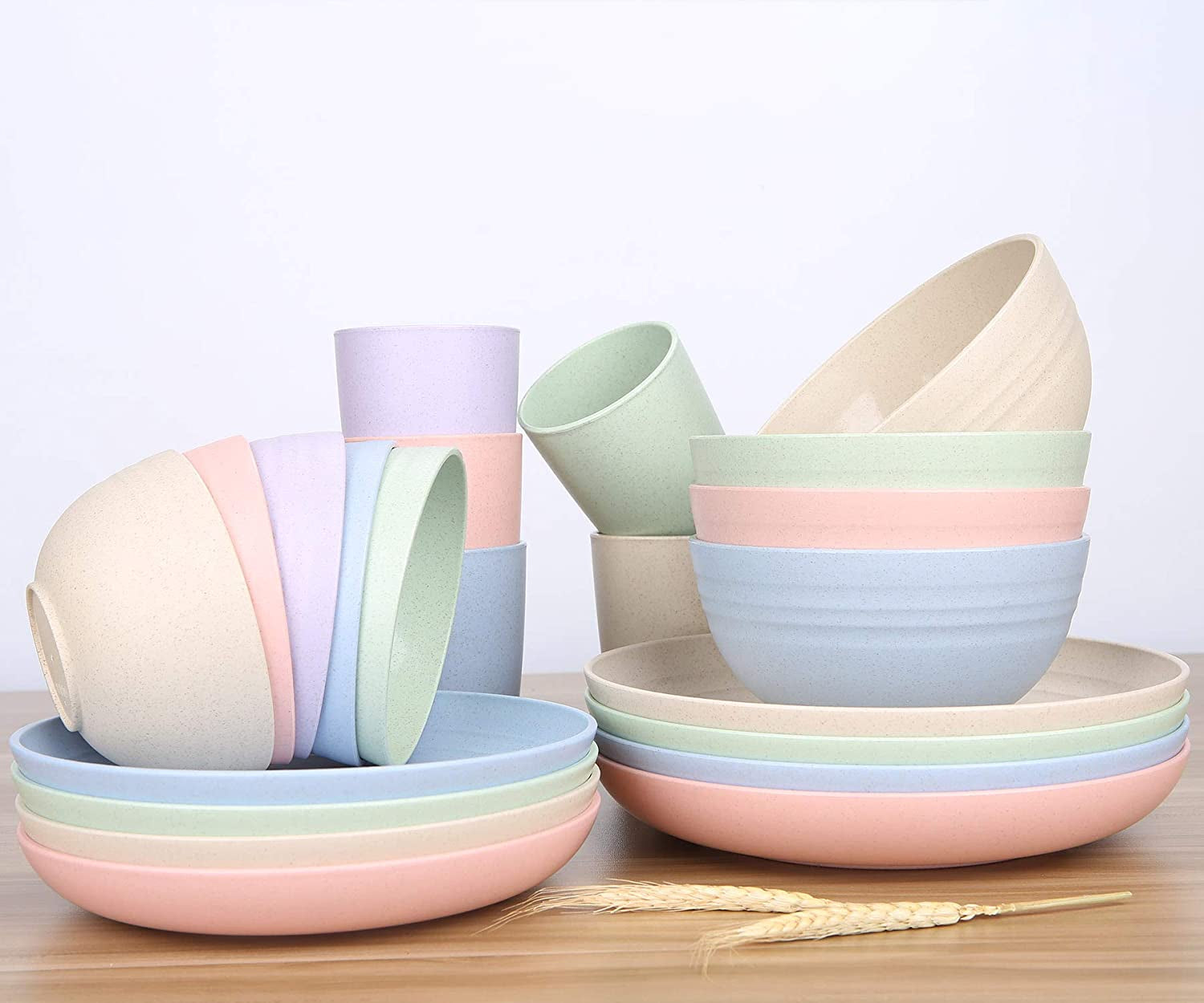 Wheat Straw Unbreakable Cup (12 Oz) - Reusable Drinking Glasses Set of 5 - Dishwasher Safe Tumbler - BPA Free & Eco-Friendly (5Pcs)