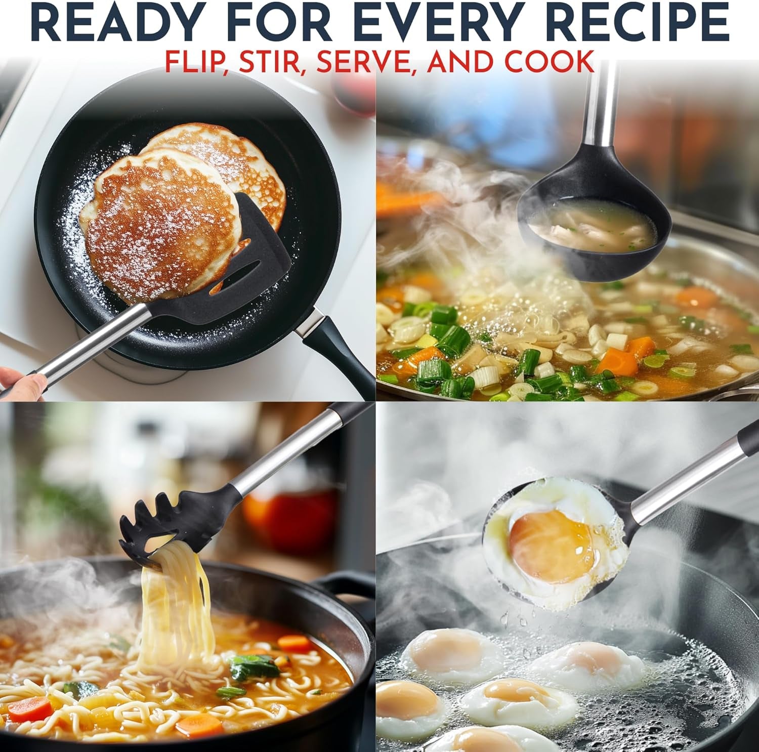 450°F Heat Resistant Silicone Kitchen Utensils Set - 34 Pieces Black Cooking Utensils-Set for Nonstick Cookware - Silicone Spatulas Set, Stainless Steel Handle & Other Kitchen Accessories