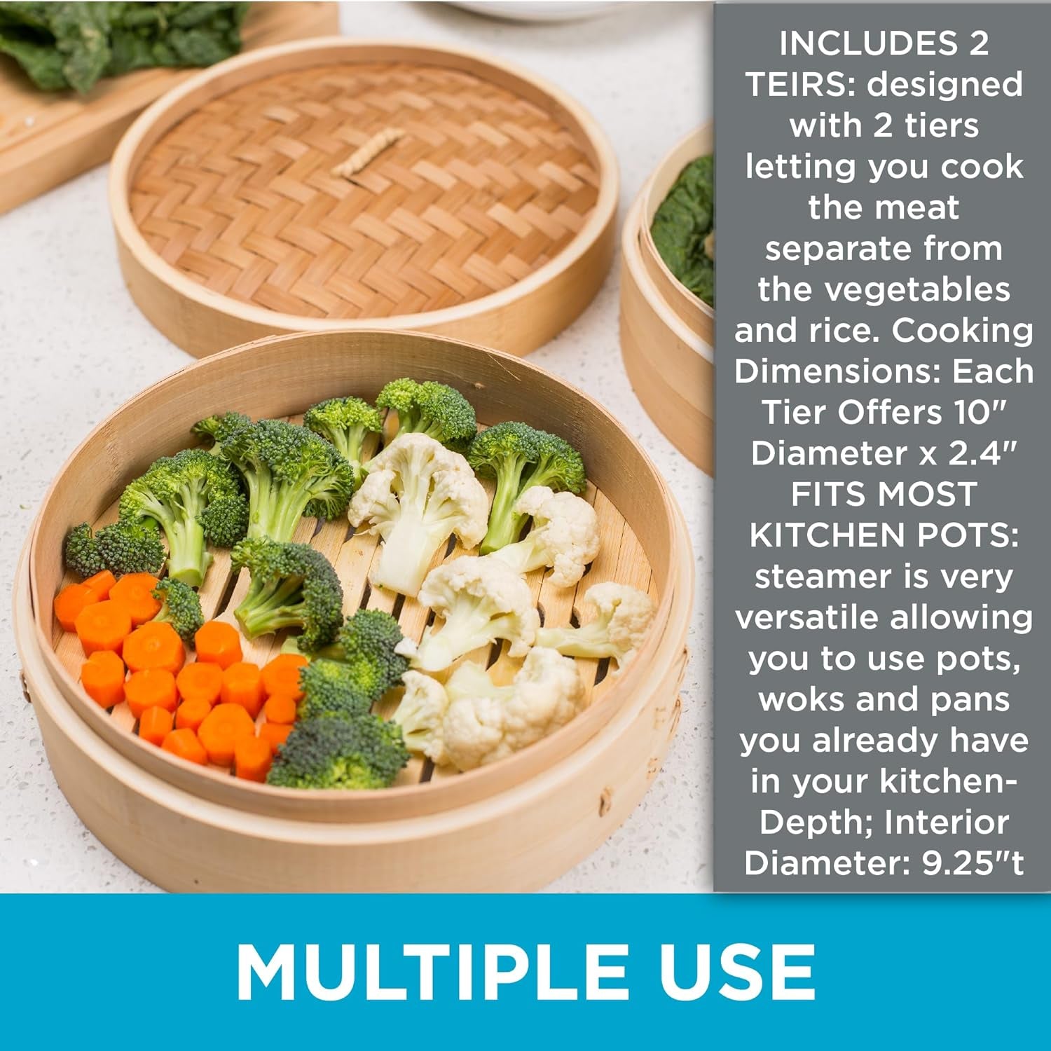 Bamboo Steamer (Classic Bamboo, 10" Diameter)