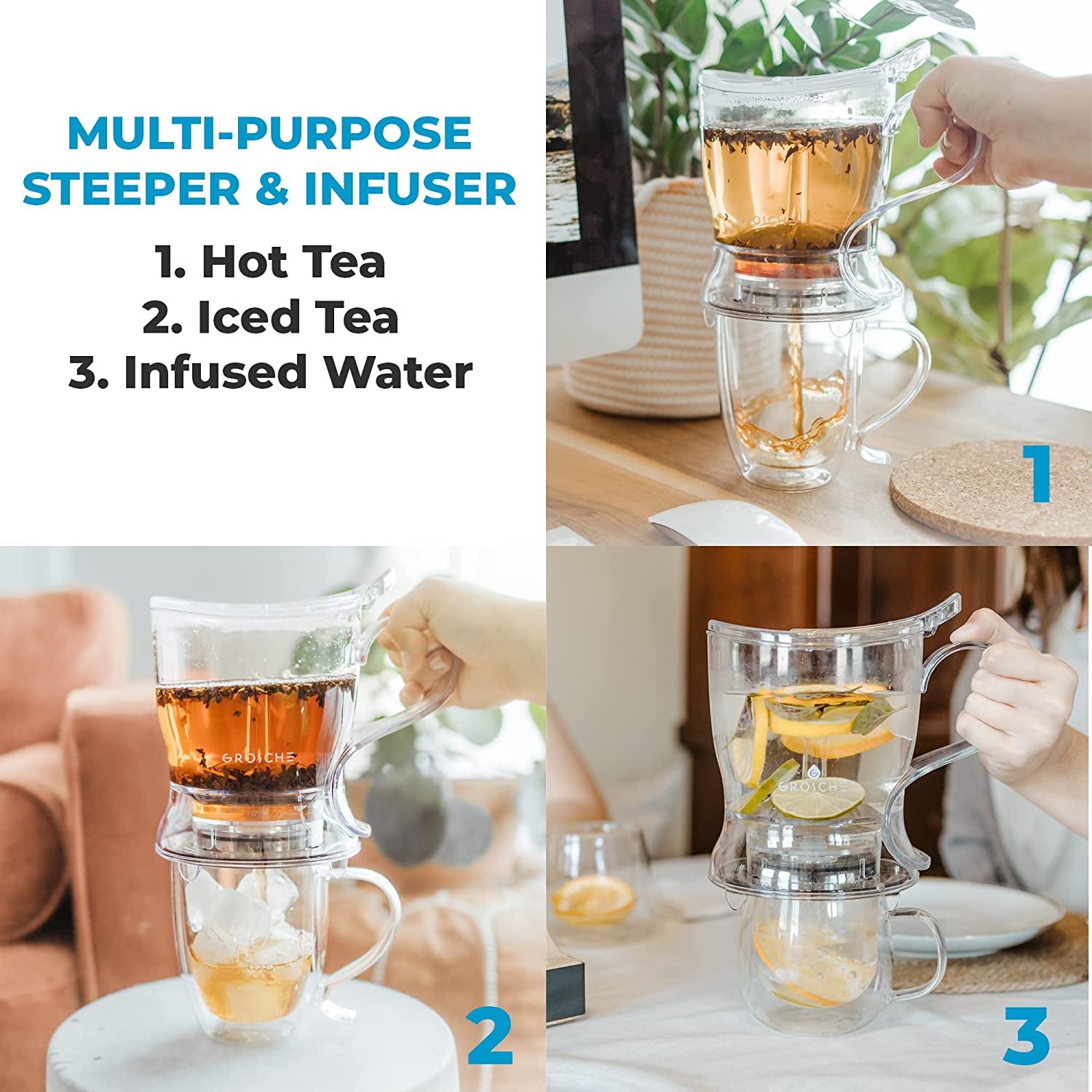 Aberdeen Tea Infuser Teapot & Smart Tea Maker - Bpa-Free, Drip-Free Design | Coaster | Easy Brew | Easy Clean Steeper - Ideal Herbal Tea Gift & Holiday Gifts for Tea Lovers, (17.7 Oz - 525 Ml)