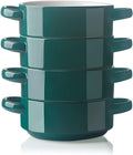 Ceramic Soup Bowls with Double Handles, 20 Oz Stacked Bowls for French Onion Soup, Cereal, Pot Pies, Stew, Chill, Pasta, Set of 4 (Jade)