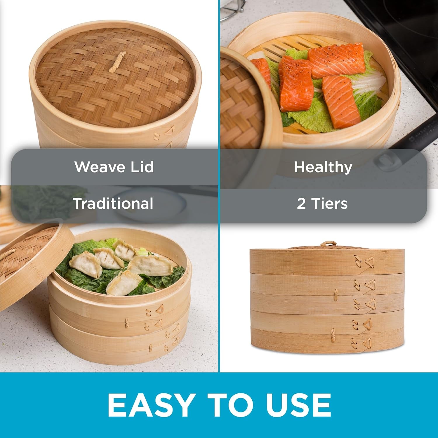 Bamboo Steamer (Classic Bamboo, 10" Diameter)