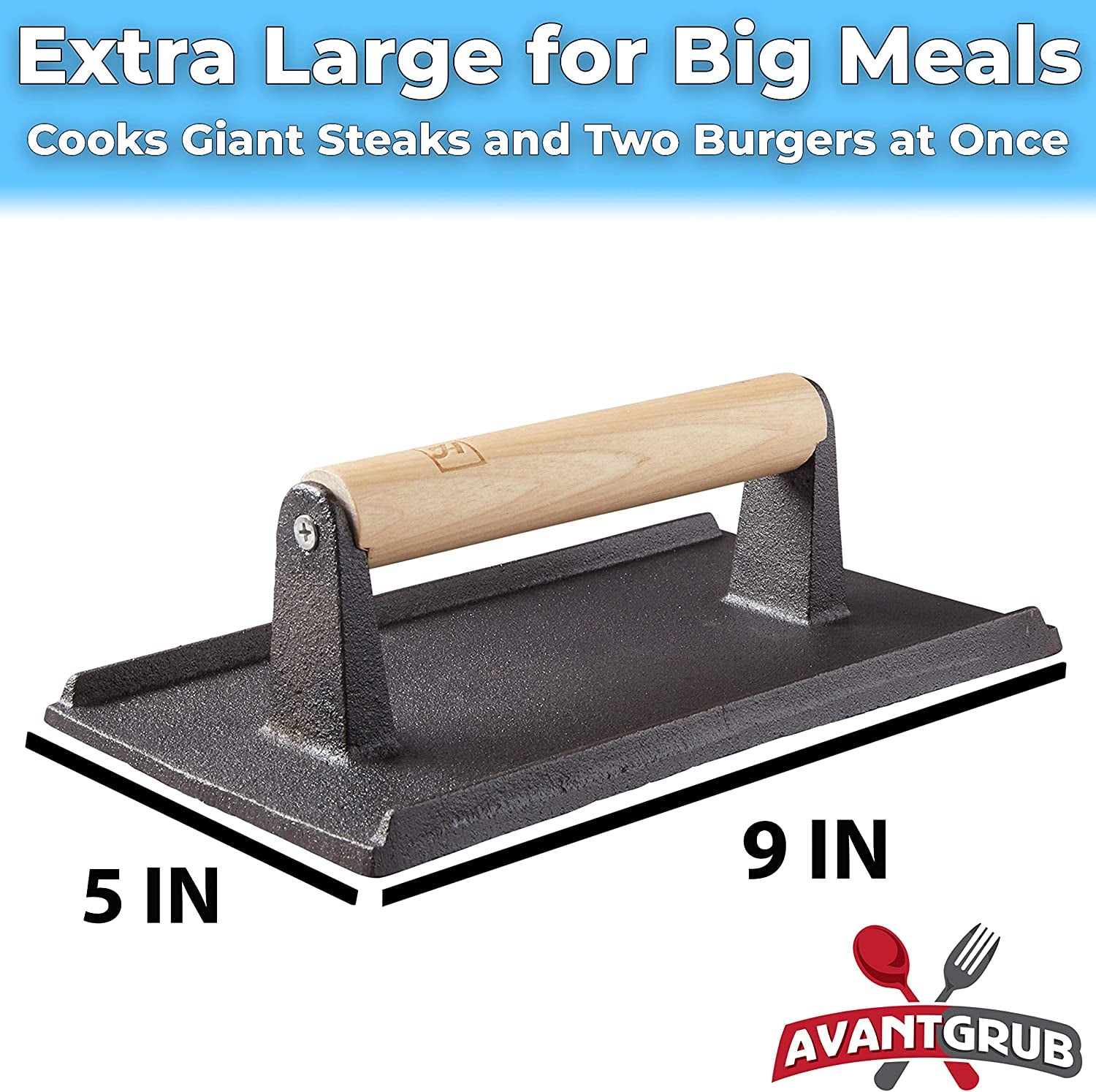 Pro Grade, Pre Seasoned Cast Iron Grill Weight 3Pk. Heavy Duty Steak and Burger Press with Wooden Handle for Grills, Griddles and Flattops. Perfect Gadget for Bacon, Paninis, Sandwiches and Vegetables