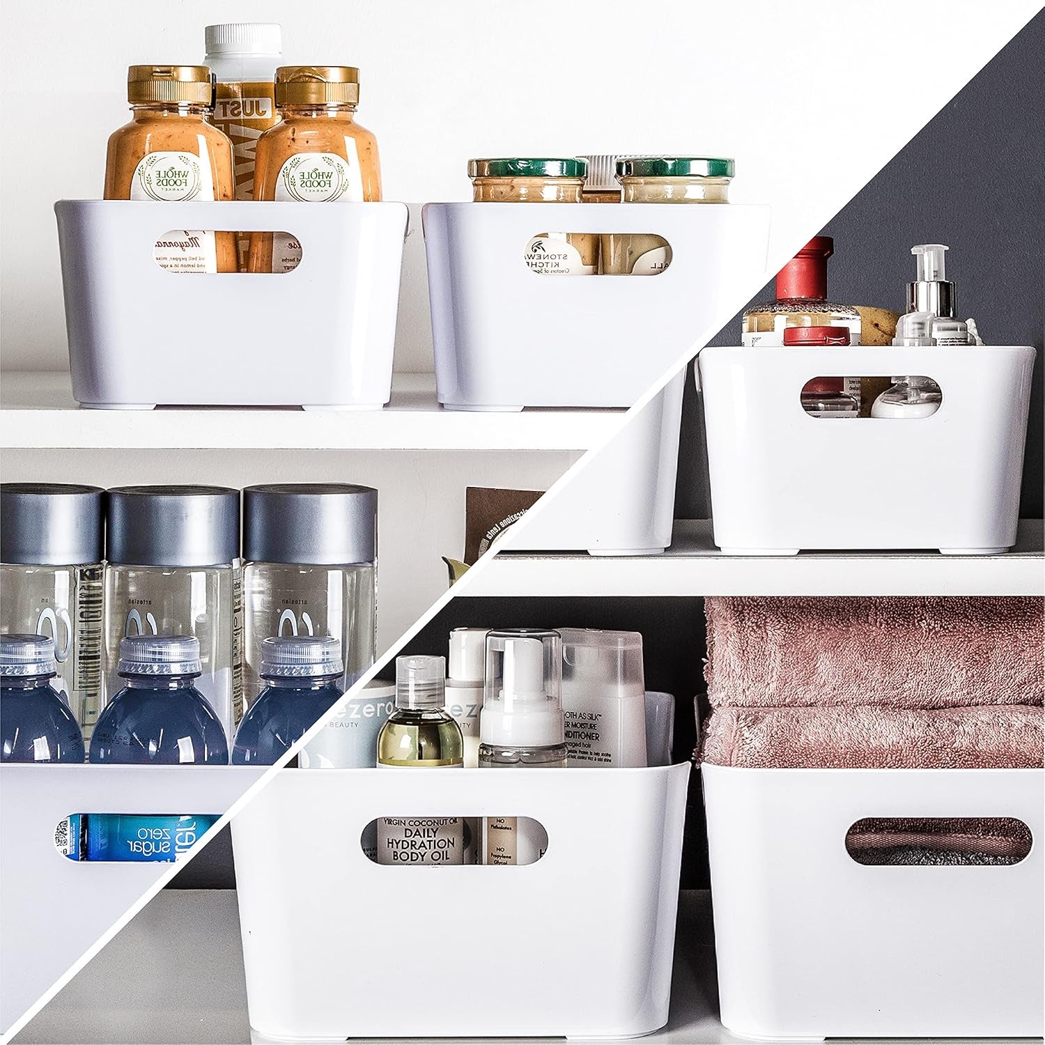 | Plastic Storage Bins, Large - 2 Pack, White | the SOHO COLLECTION | Pantry Organizers and Storage Containers Fridge Organizer Bins Kitchen Cabinet Organizer Medicine Cabinet Bin