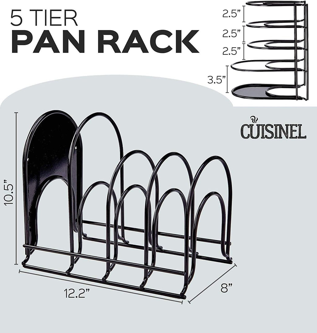 Heavy Duty Pots and Pans Organizer Rack - 12.2"-Inch Tall - 5 Tier Rack - Holds 50 LB - Cast Iron Skillets, Griddles, Shallow Cookware - Space Saving Kitchen Storage - No Assembly Required