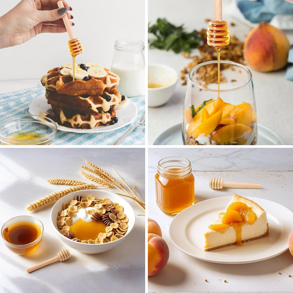 Wooden Honey Dipper Sticks, 20 Pack 3 Inch Mini Honey Stirrers for Jars Dispense and Drizzle, Natural Wood Wand for Tea Party, Wedding Favors, Baby Shower Gifts