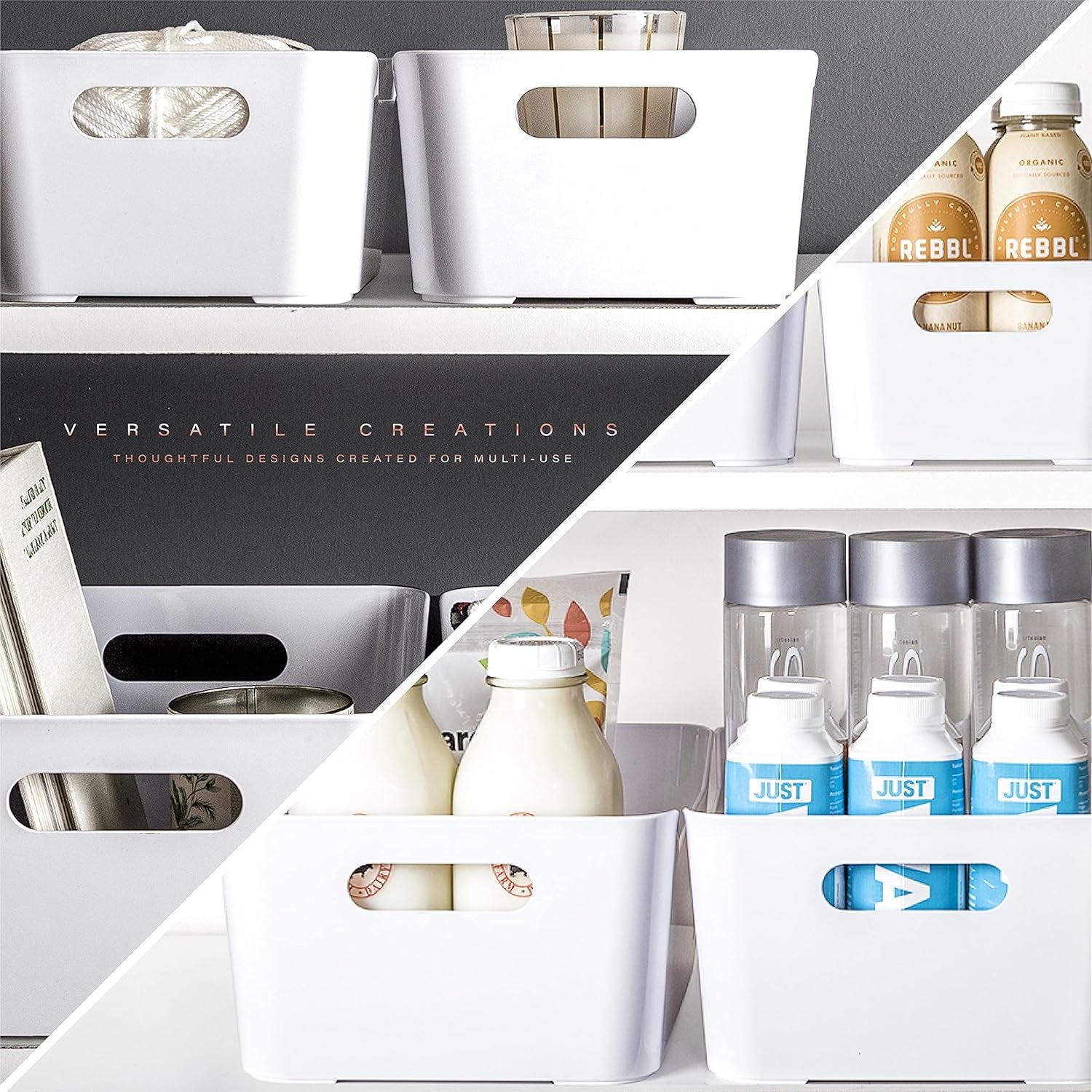 | Plastic Storage Bins, Large - 2 Pack, White | the SOHO COLLECTION | Pantry Organizers and Storage Containers Fridge Organizer Bins Kitchen Cabinet Organizer Medicine Cabinet Bin