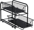 Pull-Out Cabinet Organizer, Stackable 2-Tier under Sink Rack, with Sliding Storage Drawer for Pantry, and Desktop, for Bathroom, Kitchen, Office, Black