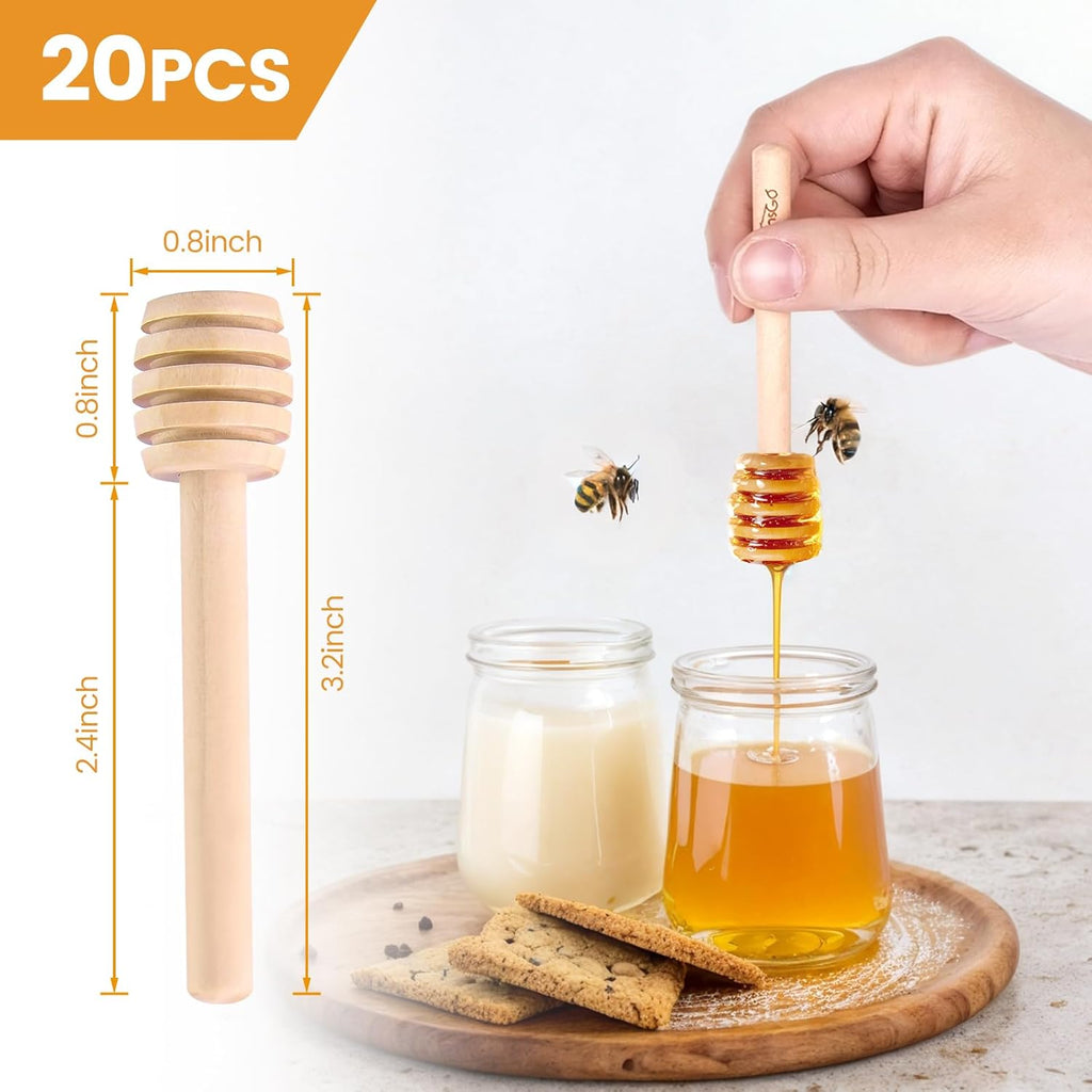 Wooden Honey Dipper Sticks, 20 Pack 3 Inch Mini Honey Stirrers for Jars Dispense and Drizzle, Natural Wood Wand for Tea Party, Wedding Favors, Baby Shower Gifts