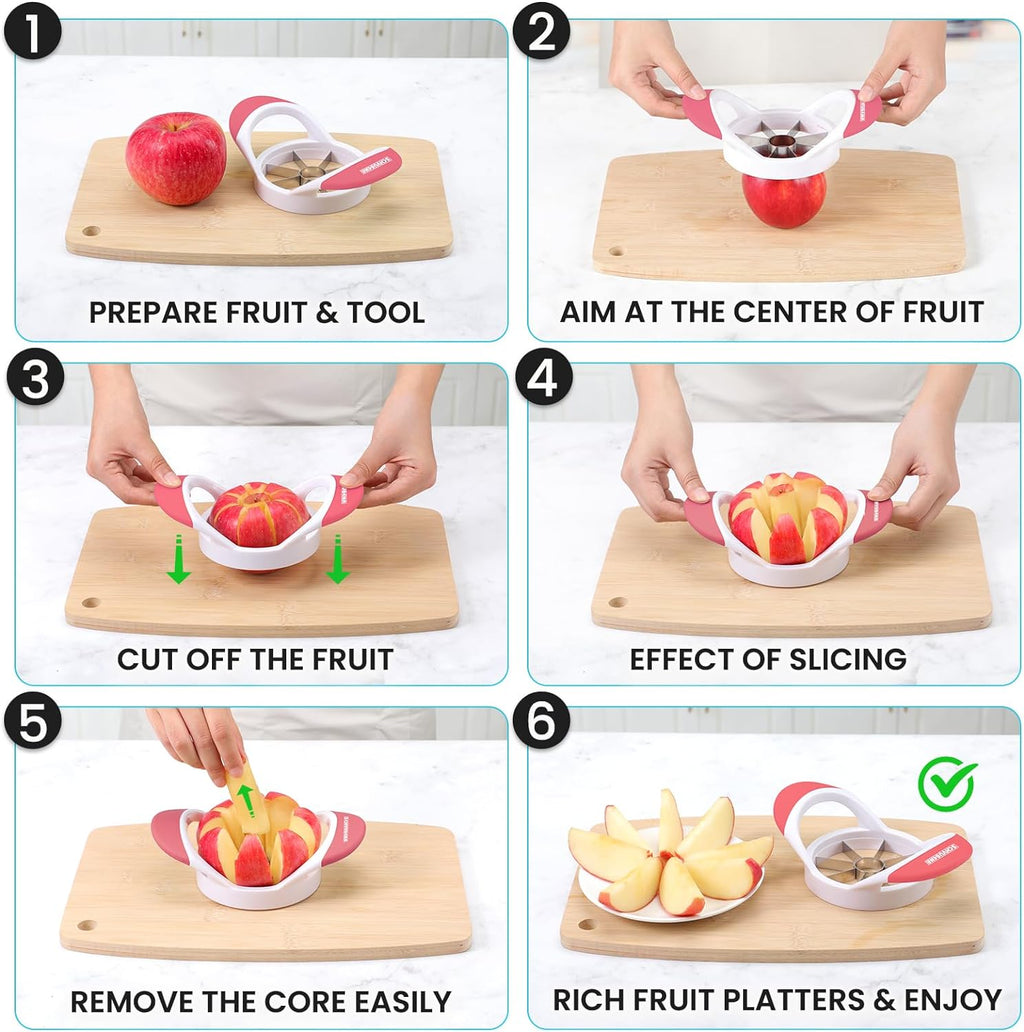 3.5 Inch Apple Slicer - Professional Apple Cutter - Stainless Steel Apple Corer - Super Sharp Apple Slicer and Corer - Apple Tool with 8 Sharp Blades(Pink)