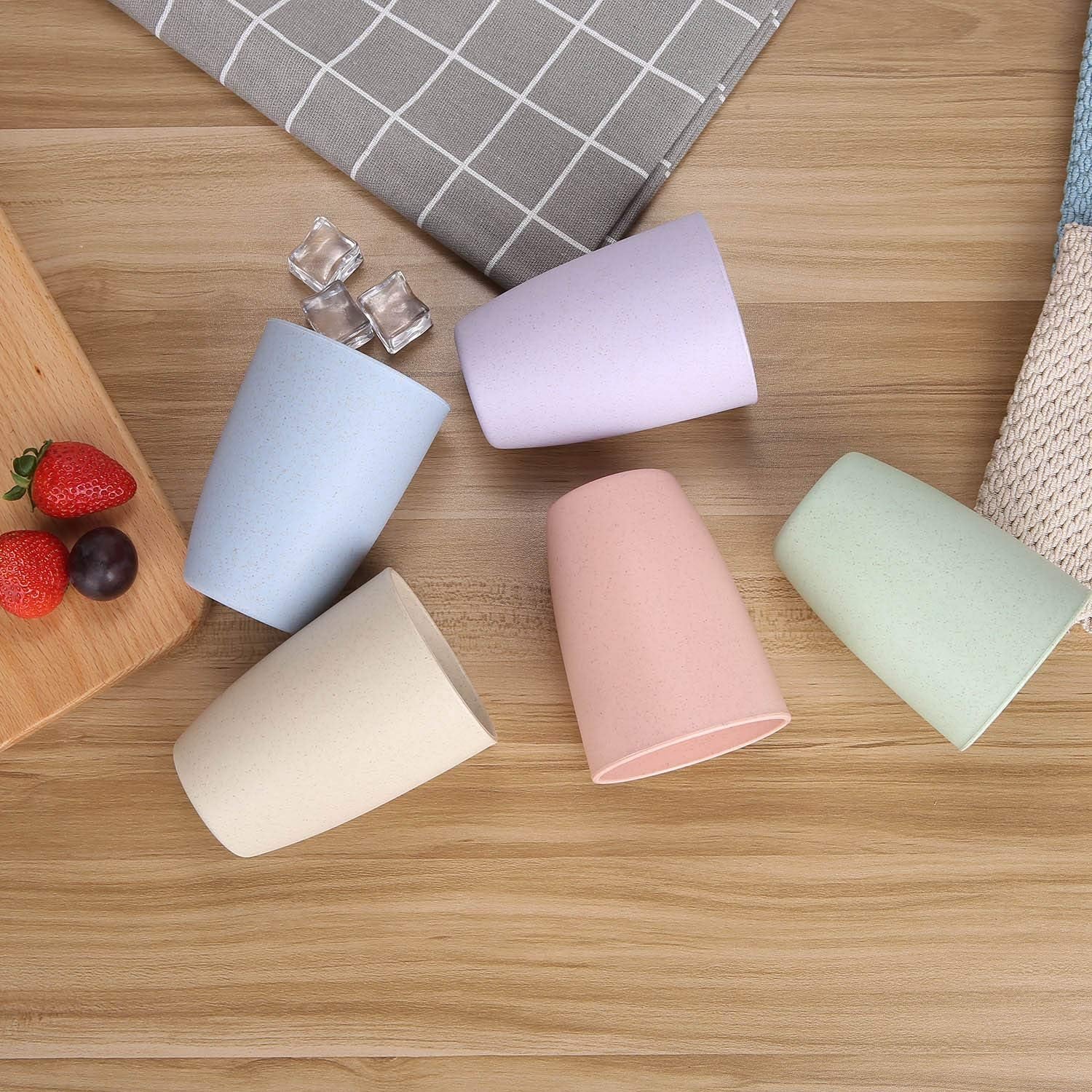 Wheat Straw Unbreakable Cup (12 Oz) - Reusable Drinking Glasses Set of 5 - Dishwasher Safe Tumbler - BPA Free & Eco-Friendly (5Pcs)