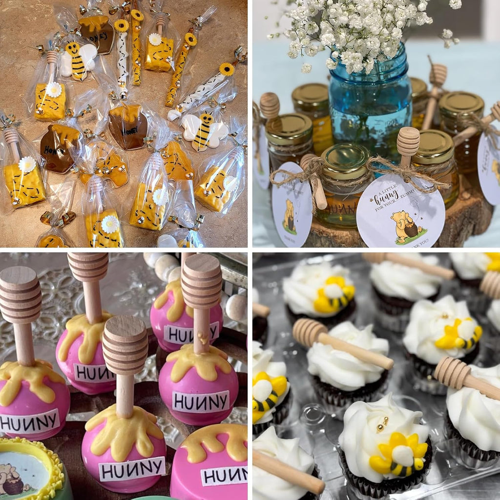 Wooden Honey Dipper Sticks, 20 Pack 3 Inch Mini Honey Stirrers for Jars Dispense and Drizzle, Natural Wood Wand for Tea Party, Wedding Favors, Baby Shower Gifts