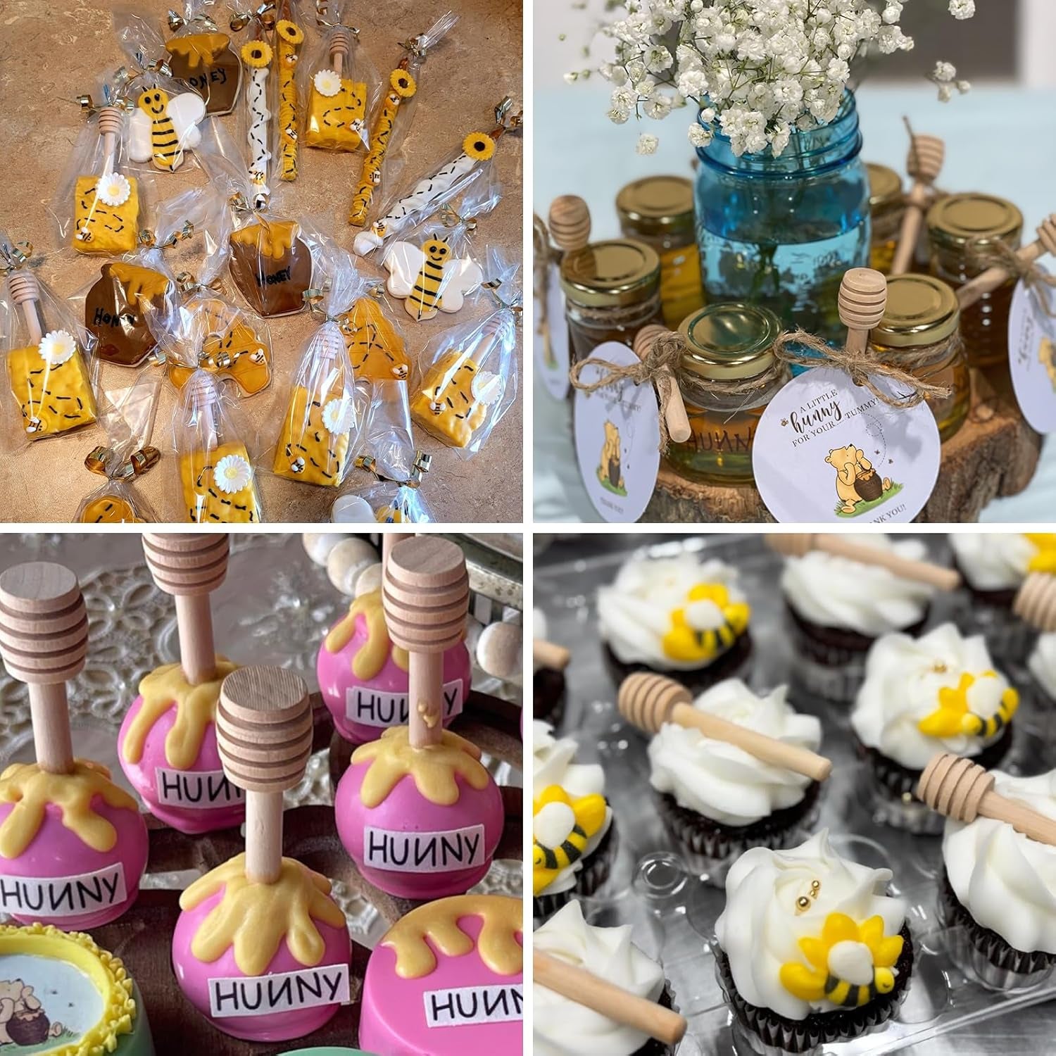 Wooden Honey Dipper Sticks, 20 Pack 3 Inch Mini Honey Stirrers for Jars Dispense and Drizzle, Natural Wood Wand for Tea Party, Wedding Favors, Baby Shower Gifts