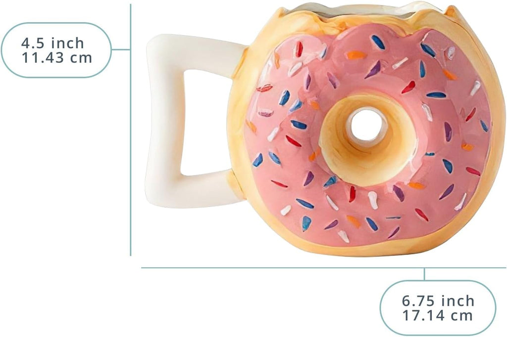 Ceramic Donut Mug – Pink Glaze with Sprinkles – Funny “MMM... Donuts!” Quote – 14 Oz Coffee Cup for Tea, Hot Chocolate, and More – Giftable Novelty Drinkware